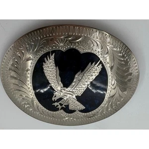 Vintage Hand-Engraved DJ Western Belt Buckle Flying Eagle Design Signed - Picture 1 of 3