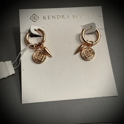 Nuevos Pendientes Huggie Kendra Scott Chapados en Oro Rosa 4 en 1 Convertibles Moneda Dira Foto 1 de 3
