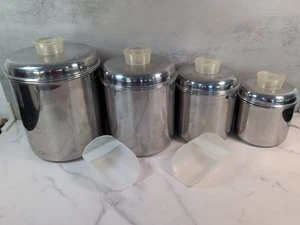 Vintage Revere Ware Tell-U-Top verschachtelte Kanister Edelstahl 1801 4er Set  - Bild 1 von 20