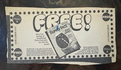 Cupón de periódico de bebidas divertidas Pillsbury de los años 60 y 70 - paquete de uva goofy gratis Foto 1 de 2