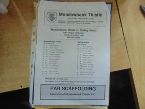 Teamsheet 21991/2 Meadowbank Thistle v Stirling Albion Mar 21 - Picture 1 of 1