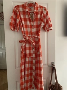 Next Orange Check MIDI Dress Size 14 Petite New Nwt - Picture 1 of 9