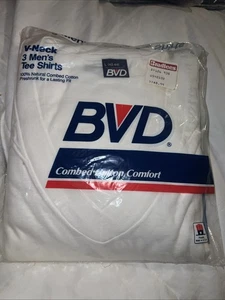 Vintage 80s BVD V-Neck Cotton White T-Shirts 3-Pack Men’s Large (42-44) 1985 - Picture 1 of 4