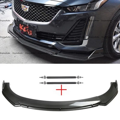 For Cadillac XT4 XT5 XT6 Front Bumper Lip Spoiler + Strut Rods Carbon Fiber Foto 1 de 4