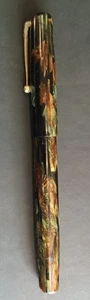 Vintage Swan Mabie Todd Fountain Pen Self Filler Green Brown Marble Effect 14 Ct - Picture 1 of 8