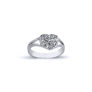 Womens Rhodium Plated Silver Jewelco London Round CZ Love Heart Signet Ring 7mm - Picture 1 of 3