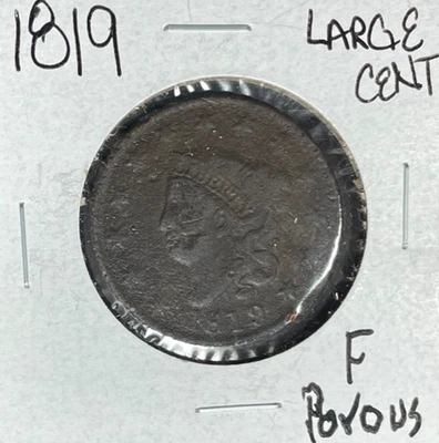 1819 CORONET HEAD LARGE CENT~FINE POROUS ~NICE OLD COIN~ - Image 1 of 2