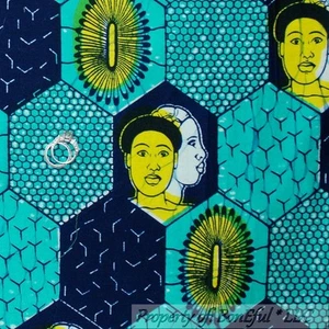 BonEful FABRIC FQ Cotton Quilt Green Black Blue Wax BATIK Africa Print Ethnic NM - Picture 1 of 10