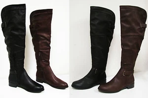 Women's Knee High Boots Winter Faux Leather Fur Lined Zipper Thigh Shoes, Sizes - Picture 1 of 23
