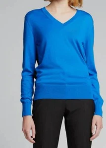 $990 Alexander McQueen Women's Blue Cashmere V-Neck Sweatshirt Sweater Size XL - Picture 1 of 4