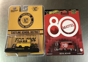 HOT WHEELS & M2 KOOL KOMBI 80th & 1960 VW DELIVERY VAN SCHOOL DISTRICT LOT OF 2 - Picture 1 of 7