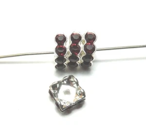 4 Pcs ~ 8mm ~ SIAM RED ~ SILVER SQUAREDELLS ~ SWAROVSKI CRYSTAL BEADS - Picture 1 of 1