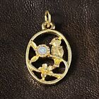 Vintage 18k Yellow Gold-Plated Bird and Flower Oval Charm Pendant