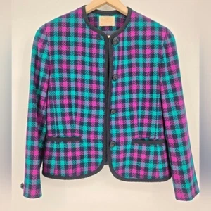 Pendleton Vintage Purple and Blue Paid Virgin Wool Blazer Size 6 - Picture 1 of 10
