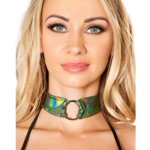 Shimmer Choker O Ring Sparkle Shiny Iridescent Clubwear Rave Dance Green 3487 - Picture 1 of 6