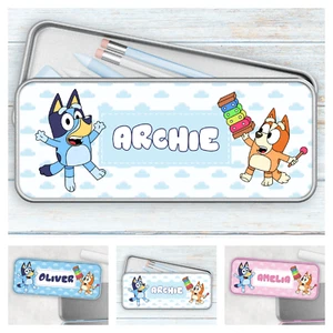 Personalised Bluey & Bingo Pencil Tin Crayons Back to School Gift - Picture 1 of 7