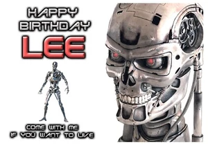 Terminator Skynet cyborg sci-fi cyborg T2 personalised Happy Birthday ART Card - Picture 1 of 5