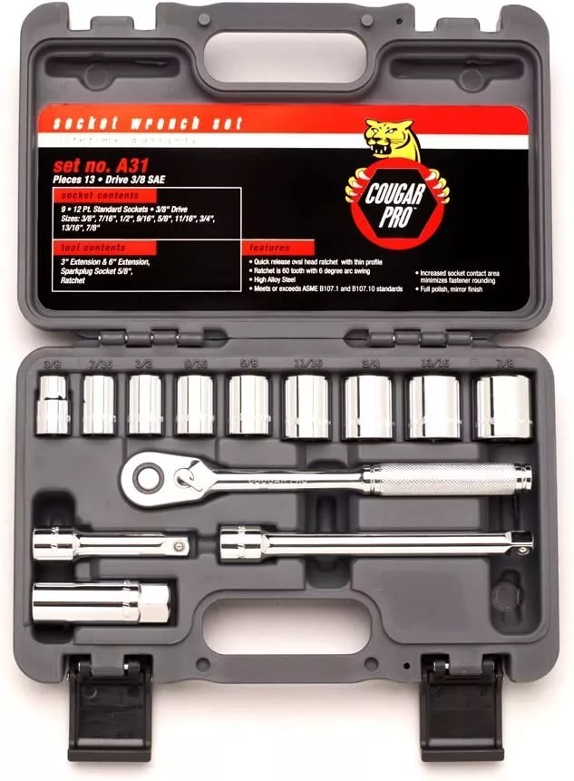 Cougar Pro Socket Wrench Box Set 13 Pieces 3/8" Drive SAE A31 - Image 1 of 1