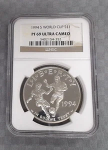 1994-S WORLD CUP COMMEMORATIVE DOLLAR COIN GRADED BY NGC AS PF69 ULTRA CAMEO - Picture 1 of 2