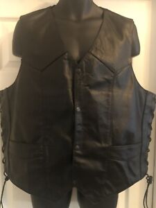 X-Element Black Leather Motorcycle Vest, Indian  On Back Size 2XL