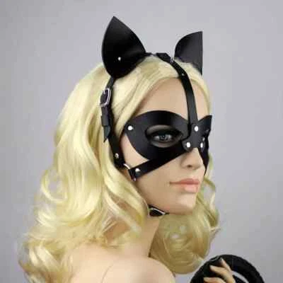Women's Sexy Faux Leather Cat Mask Pet Style Mask Role Playing Sexy Mask Cat - Image 1 of 4