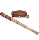 Nautical Antique Brass Telescope Engraved Marine Spyglass With Leather Case 16"