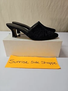 Vintage Victoria’s Secret Brocade Kitten Mule Black Floral Heels Size Medium 7-8 - Picture 1 of 6