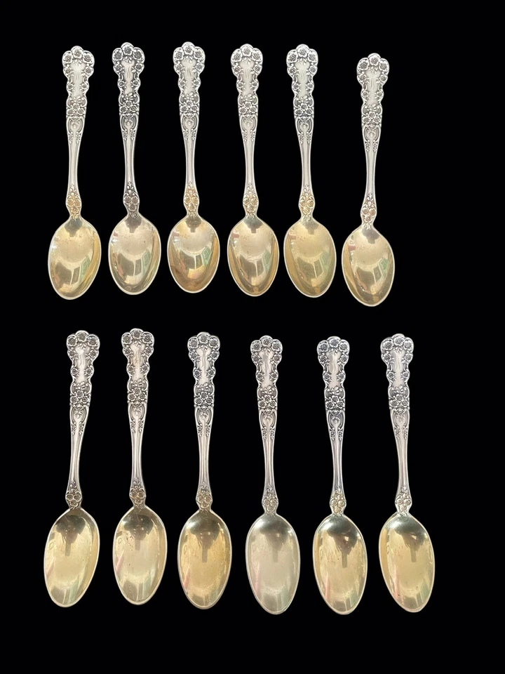 Juego de 12 cucharas Gorham Sterling Buttercup Demitasse cuencos de lavado de oro Foto 1 de 4