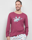 Cyberjammies Pj Top Mens Austin Placement Mens Knit T-Shirt Long Sleeve Burgundy
