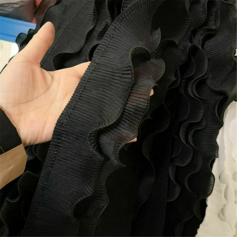 5 Yard Ruffle Chiffon Lace Trim Pleated Ribbon Collar Skirt Hem DIY Sewing Craft - Image 1 of 3
