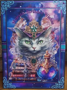 HANDMADE PERSONALISED FANTASY BIRTHDAY CARD MAJESTIC MAD HATTER MAGIC CAT 2024 - Picture 1 of 4