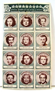 Vintage 1947 Hollywood Star Stamps Unopened 1st Series Complete Sheet #O - Picture 1 of 1