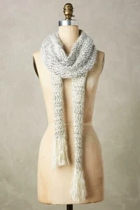 Anthropologie Scarf TINSELKNIT Winter Ivory Metallic Silver Fringe Tapered NWT - Picture 1 of 3