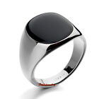 18k White Gold Plated Men's Silver Wedding Ring Black Enamel Signet Ring R164