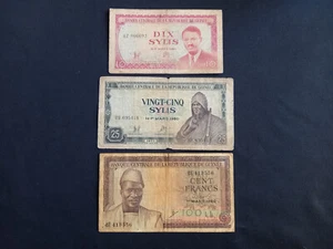 GUINEA 10 (1980) + 25 (1971) SYLIS + 100 (1960) FRANCS Banknotes - Picture 1 of 2