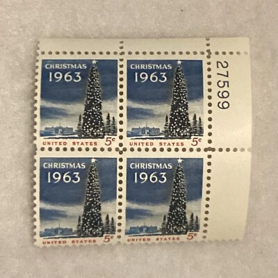 MINT US Postage Stamp 1963 Christmas 4 Stamp Plate Block 5¢ MNH 27599 - Image 1 of 4