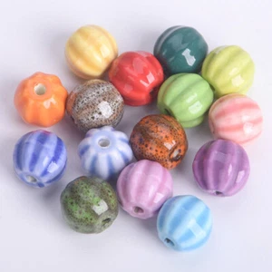 5pcs Pumpkin Shape 12mm~13mm Handmade Glazed Ceramic Porcelain Loose Beads - Picture 1 of 30