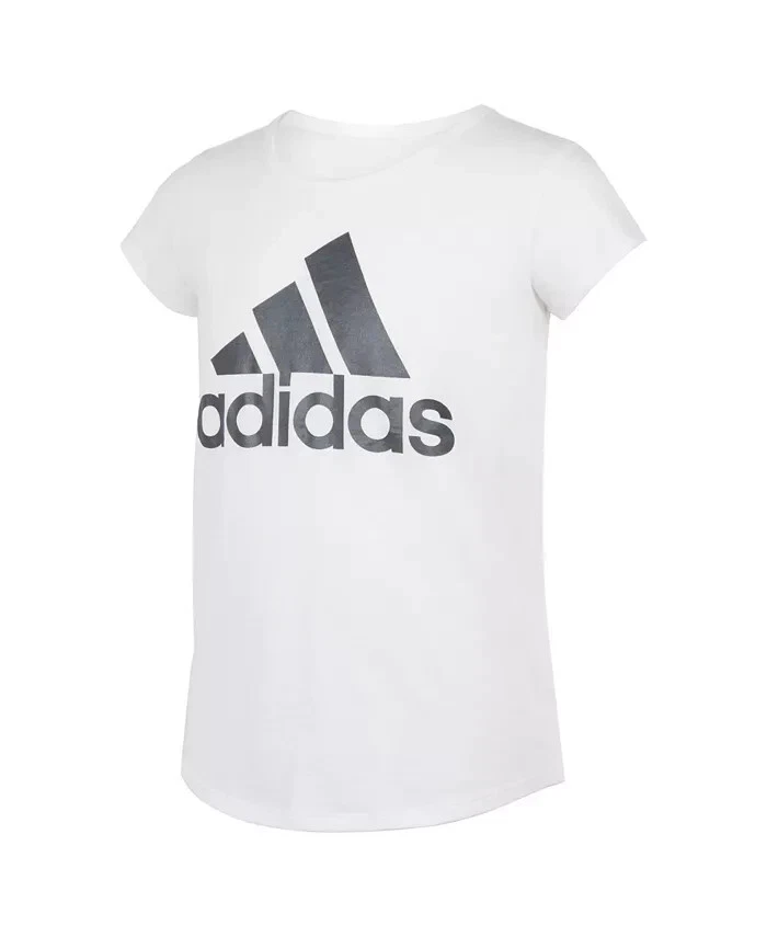 ADIDAS Big Girl's Short Sleeve Classic Badge of Sport T-shirt Black/White Size L