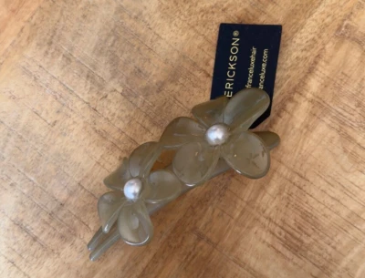 L. Erickson Floral Hair Barrette  Flower Hair Pinch Clip Dark Ivory - Image 1 of 4