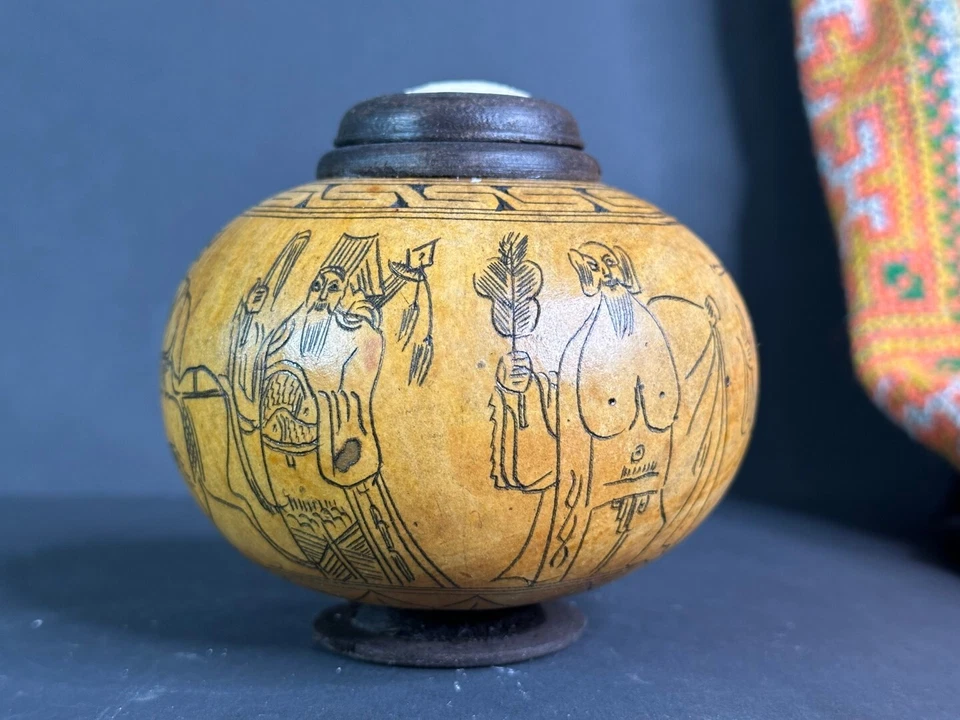 Old Chinese Cricket Holder with Carved Figures …beautiful collection and display - image 1 of 4