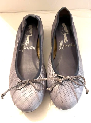 BOMBAS HISPANITAS AZUL CLARO CUERO TEXTURIZADO TACÓN BAJO ESTILO BALLET 37 (6.5-7) Foto 1 de 4