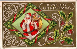 Cartolina di Natale d'epoca Babbo Natale in rilievo Julius Bien 1908 - Foto 1 di 2