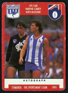 1991 North Melbourne Kangaroos AFL Stimorol Scanlens Rookie Card - Wayne Carey - Picture 1 of 3