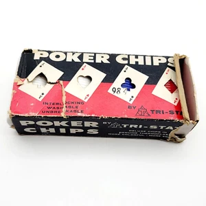 Vintage 1950s Tri-State Plastic Poker Chips Interlocking Original Box - Picture 1 of 5