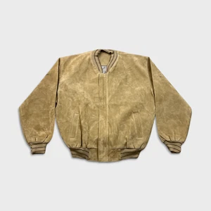 Vintage Suede Jacket Mens Medium Beige Full Zip Outdoor Italian Bomber Coat - Picture 1 of 11