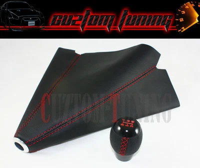 PARA TOYOTA AE86 COROLLA MR2 CUERO NEGRO 5 VELOCIDADES PERILLA DE CAMBIO + BOTA CON PUNTADA ROJA Foto 1 de 3