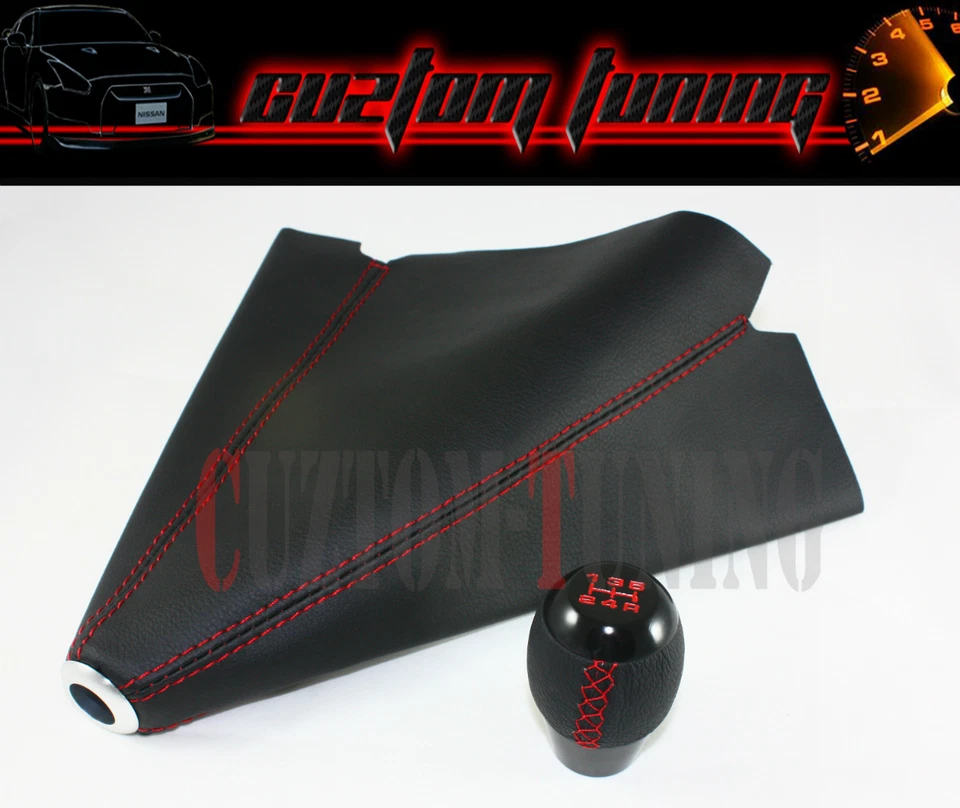 PARA TOYOTA AE86 COROLLA MR2 CUERO NEGRO 5 VELOCIDADES PERILLA DE CAMBIO + BOTA CON PUNTADA ROJA Foto 1 de 3