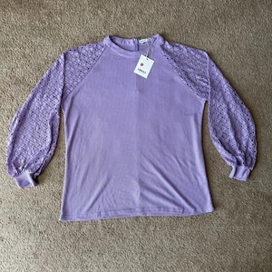 Miholl Top Women’s XXL Slim Fit Purple Knit Long Lace Sleeve Pullover Zip NWT - Picture 1 of 13