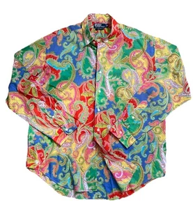 POLO RALPH LAUREN XL Rare 100% Cotton Multicoloured Psychedelic Paisley Shirt - Picture 1 of 12