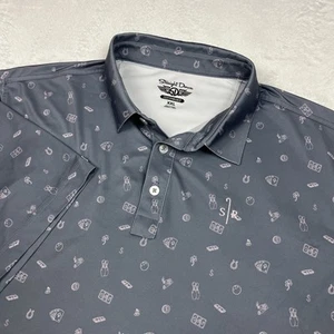 Straight Down Polo Shirt Mens 2X-Large Blue Golf Performance AOP Casino Bowl - Picture 1 of 15